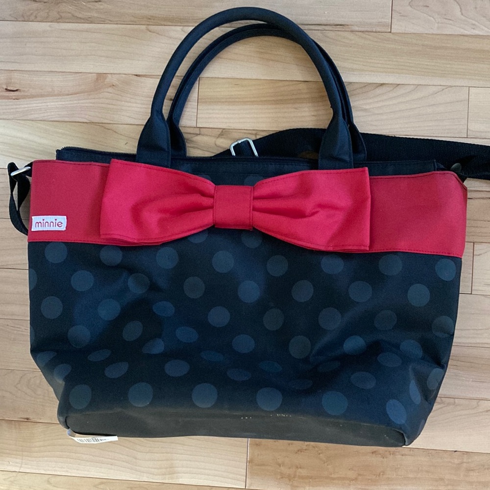 Disney Minnie Mouse diaper bag, hand and shoulder straps.